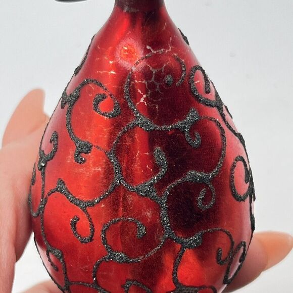 Antique/Vintage Christmas Ornament Teardrop Shaped Mercury Glass Black Mica Red - Picture 6 of 8